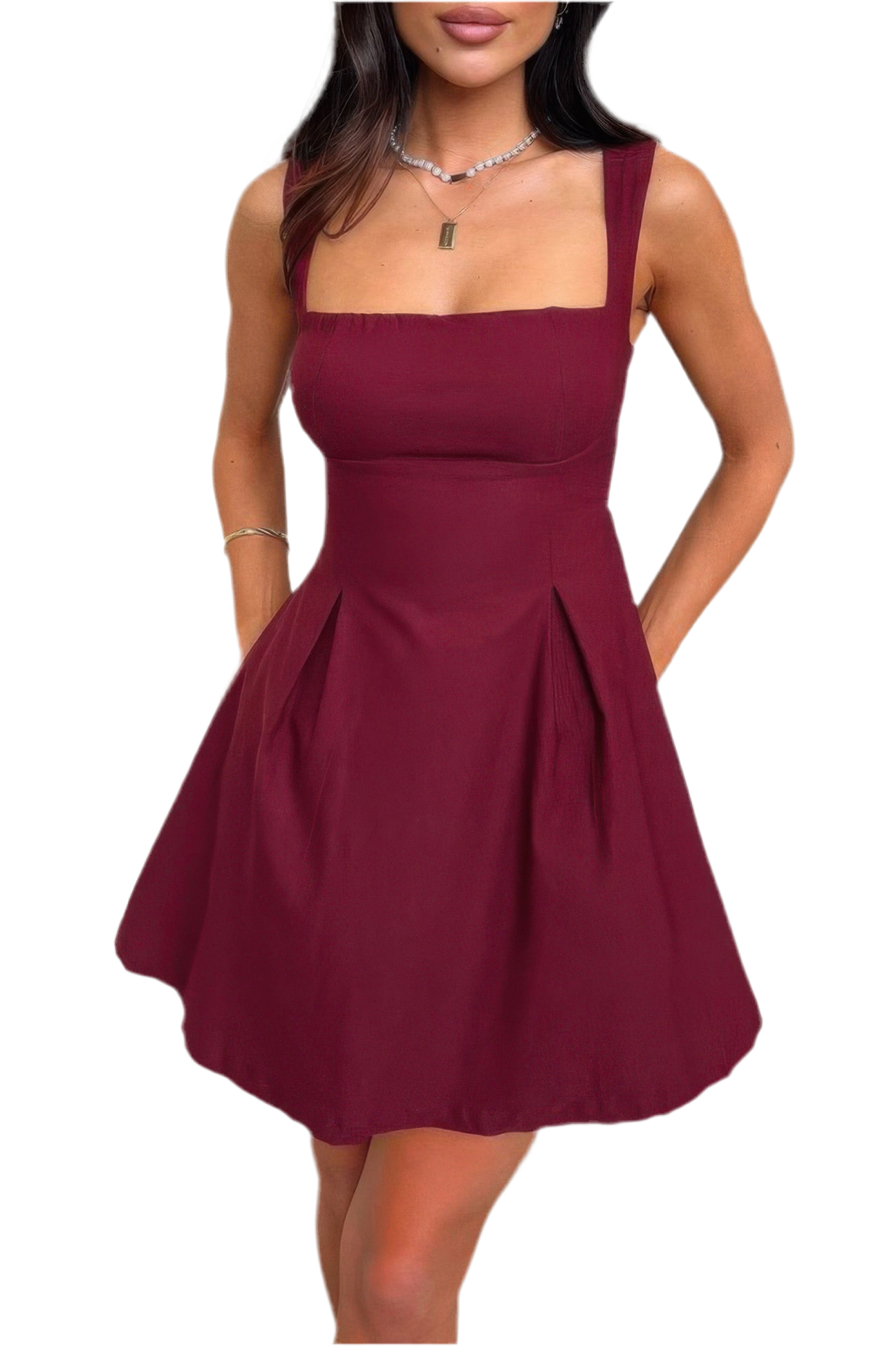 Solid Sleeveless Fit Wide Strap A Line Dress ~3 Colors
