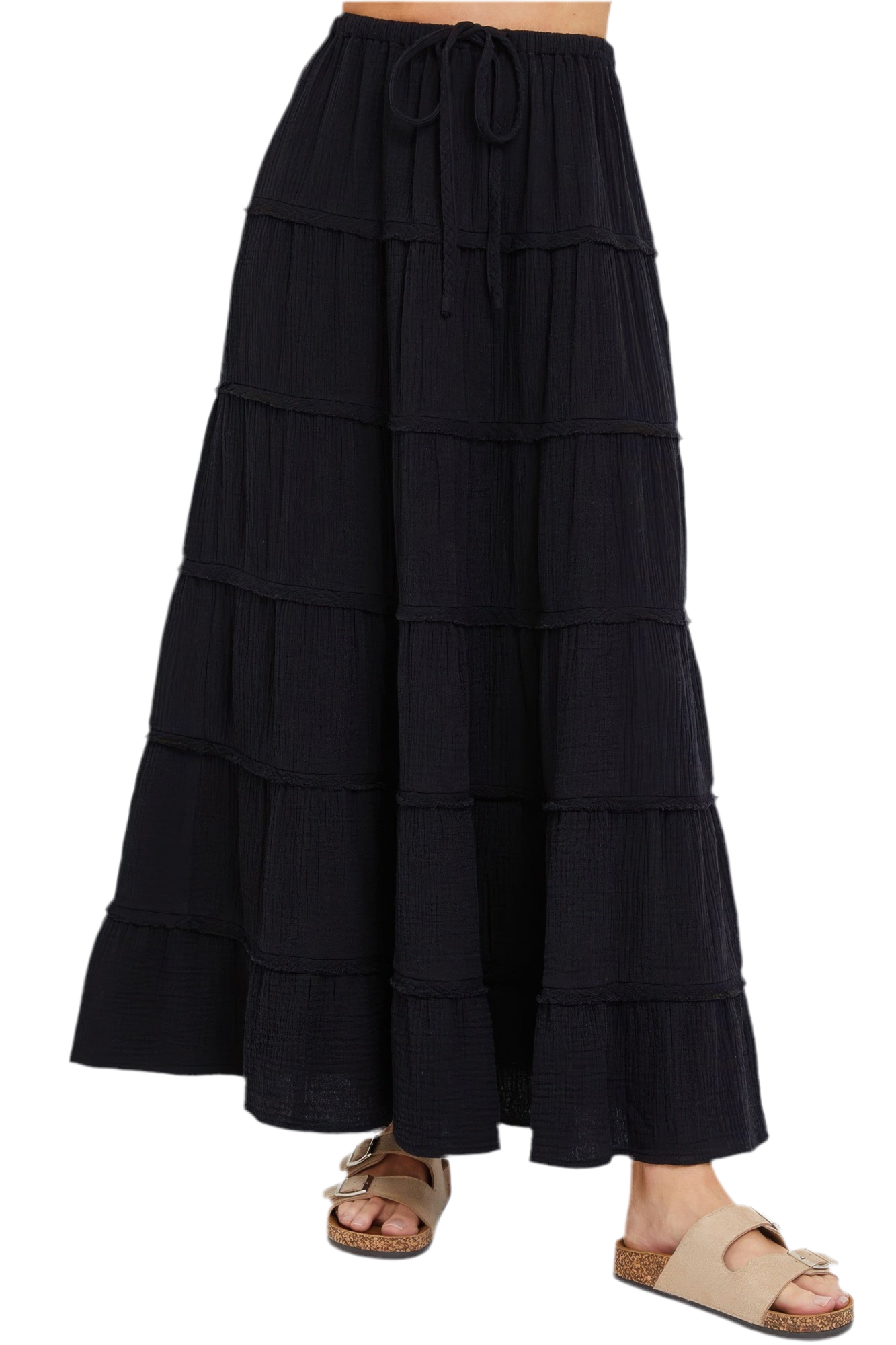 Cotton Gauze Tiered Maxi Skirt ~3 Colors