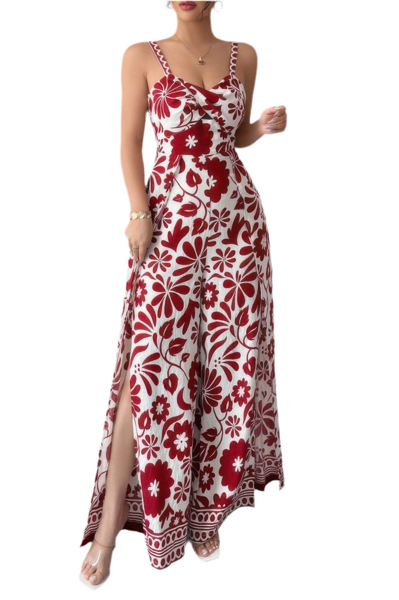 Floral Print High Waist Split Wide Leg Fit Jumpsuit ~3 Colors