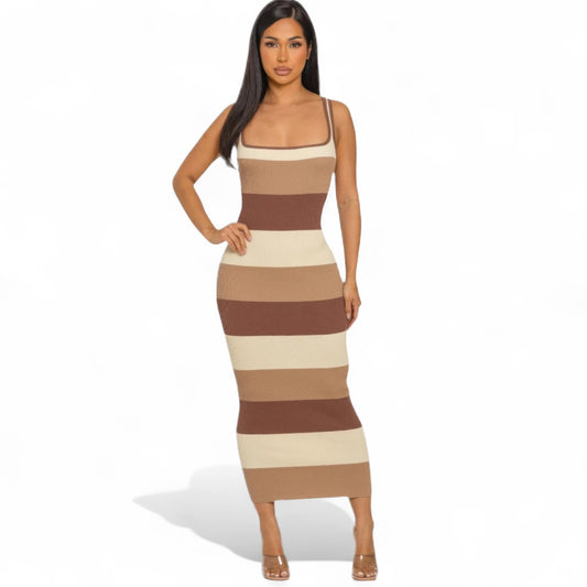 Multi Stripe Stretchy Knit Midi Dress ~2 Colors
