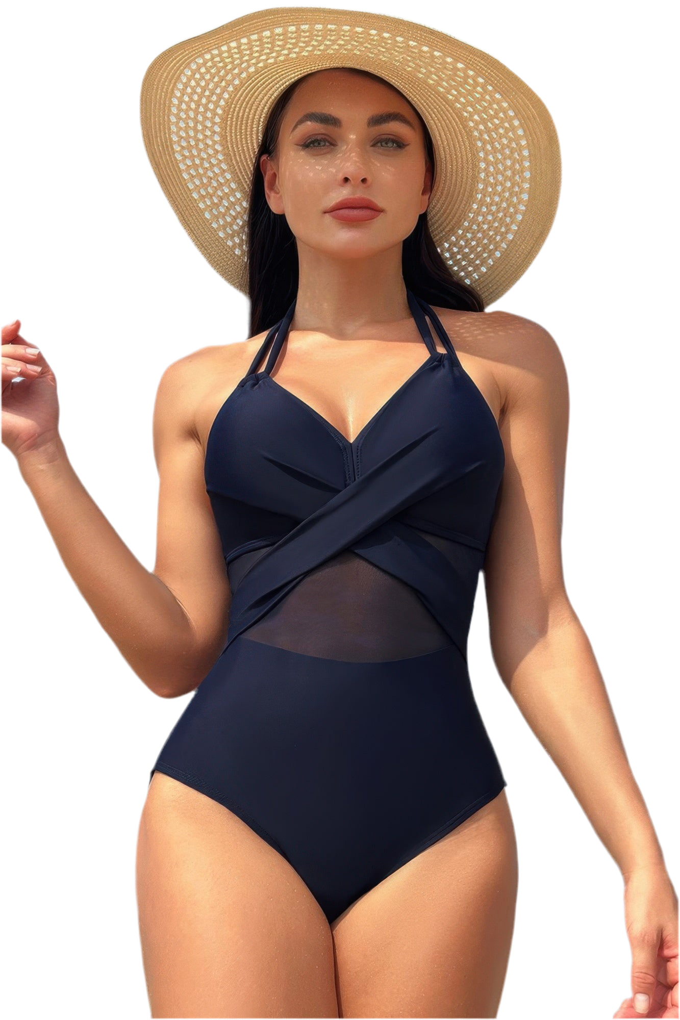 Color Block Halter Cross Lace One Piece Swimsuit ~7 Colors