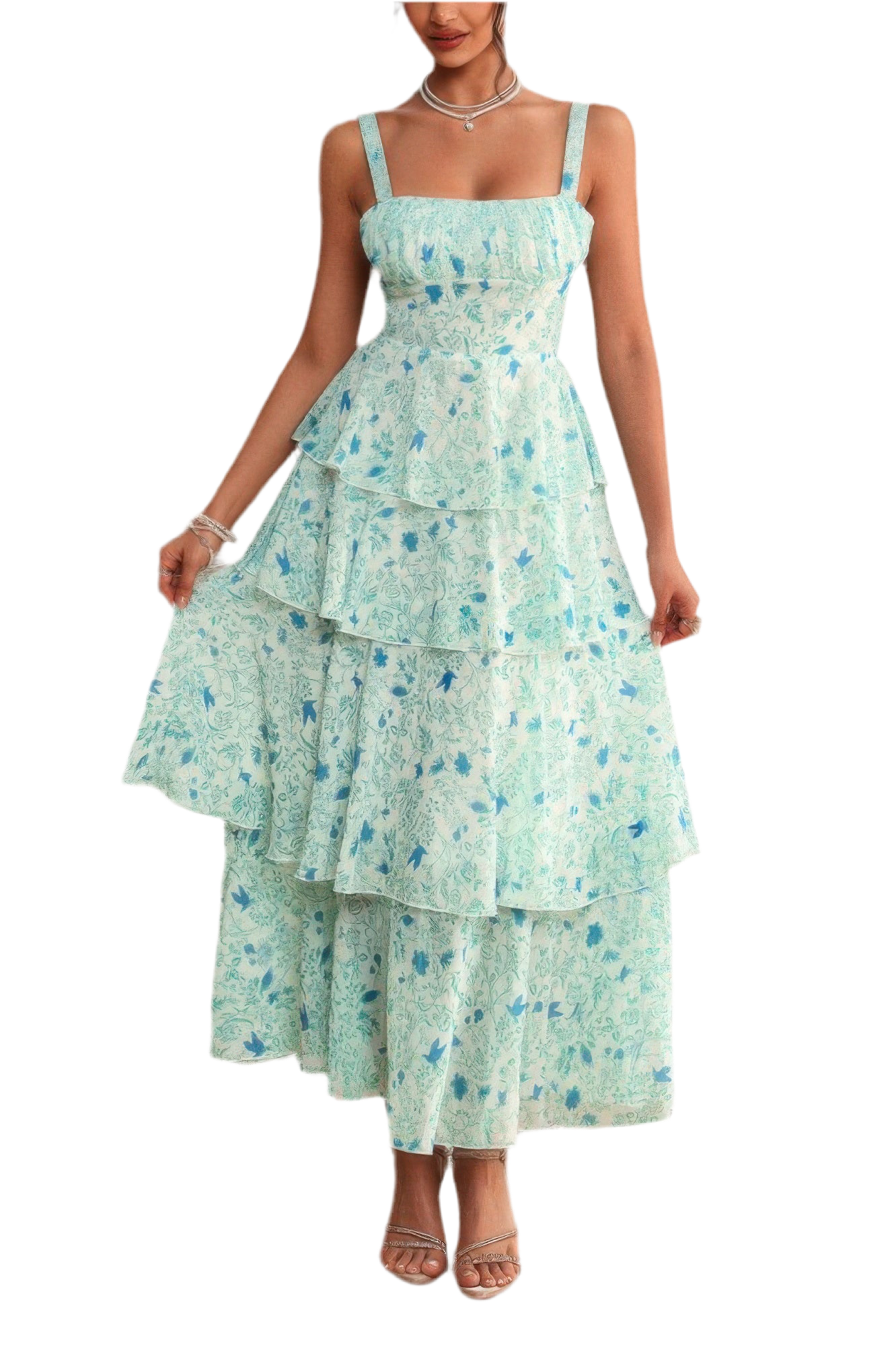 Floral Sleeveless Tie Back Tiered Full Dress ~4 Colors