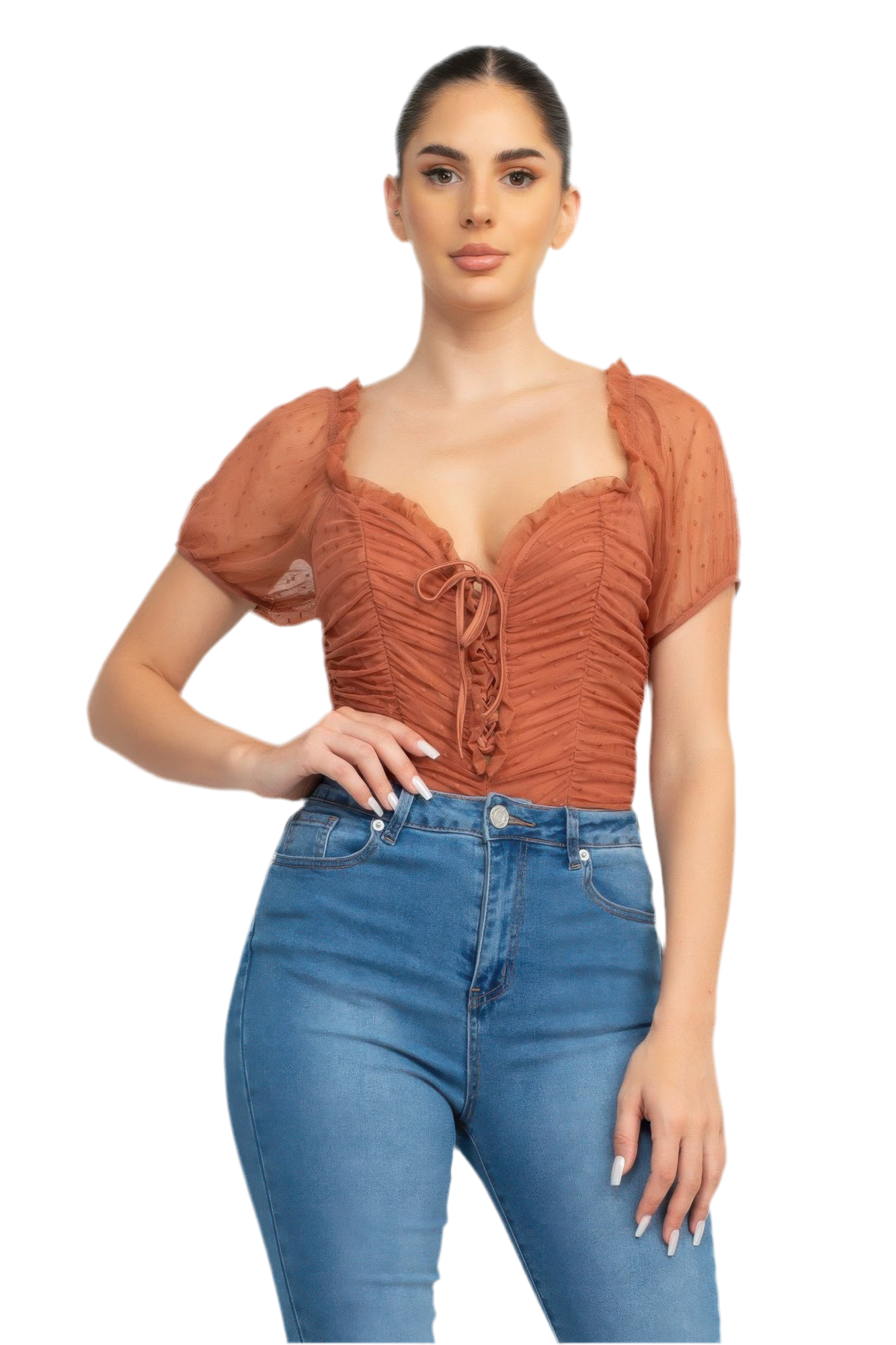 Shirred Mesh Sleeve Bodysuit ~5 Colors