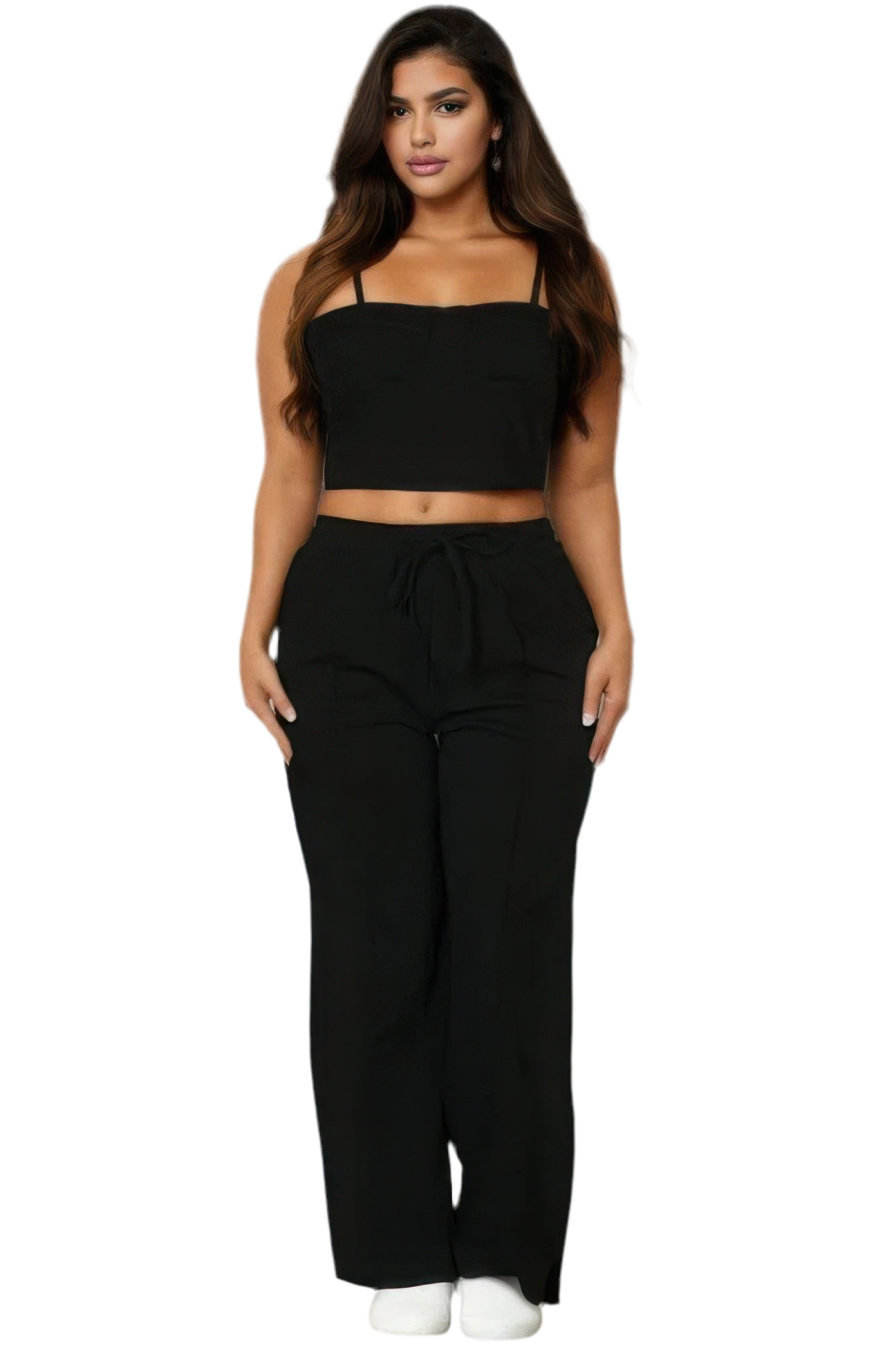 Plus Bustier Crop Cami Top & Slant Pocket Straight Pants ~ 3 Colors