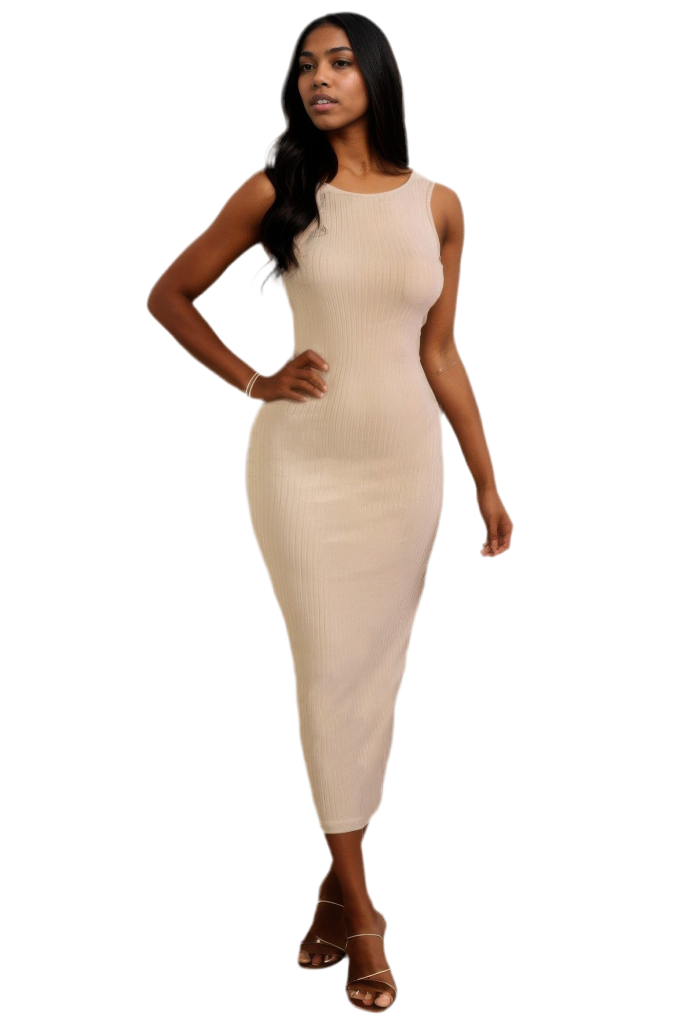 Ribbed Open Back Sleeveless Maxi Dress