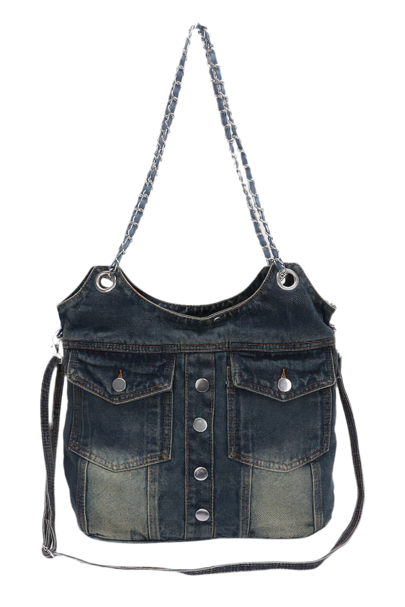 Washed Denim Double Pockets Tote Bag ~ 2 Colors